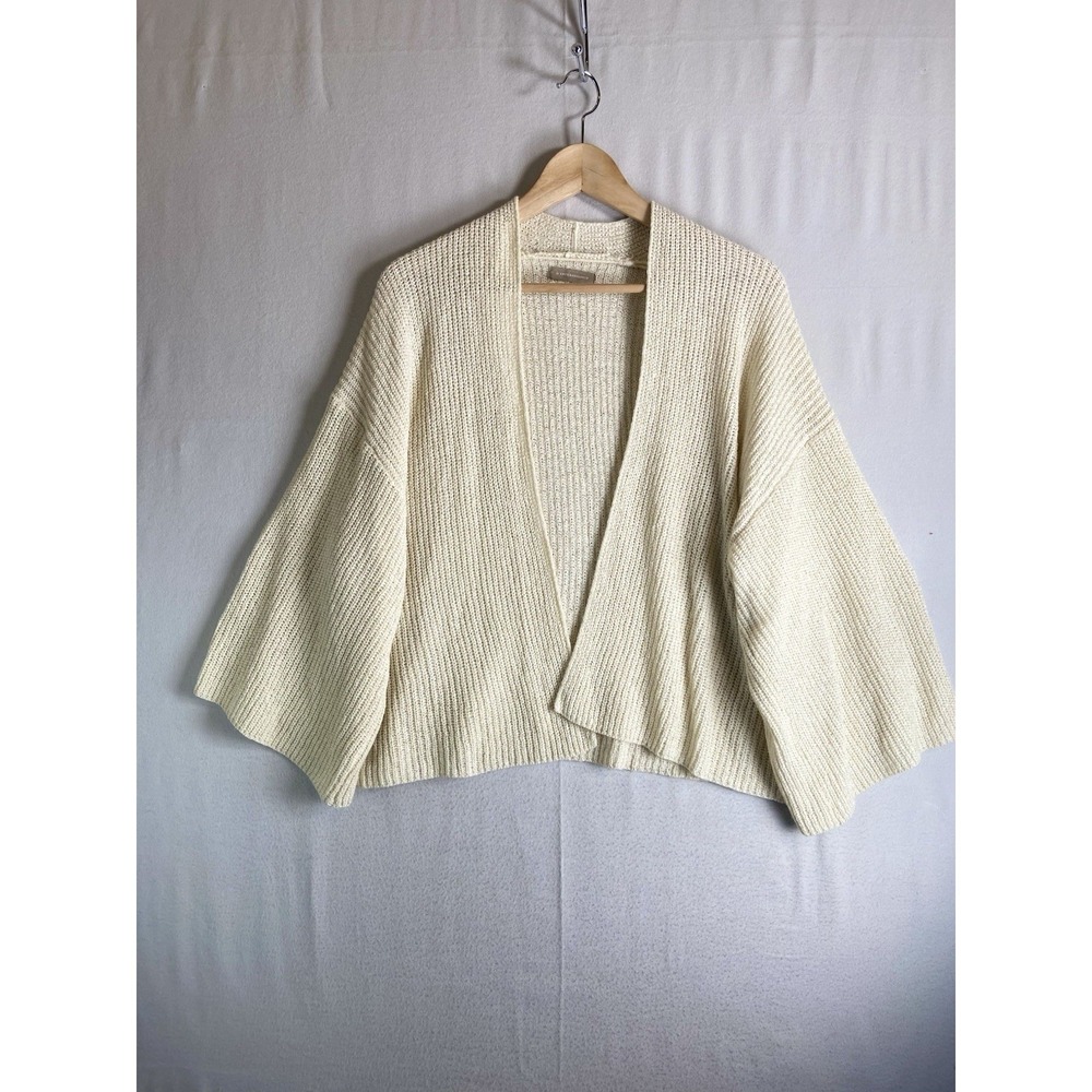 Anthropologie Womens Open Front Knit Cardigan Cream Chunky Textured Cropped Boho